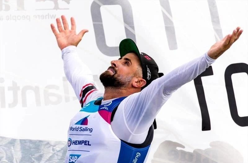 Bruno Fontes celebrating at sailing world championship